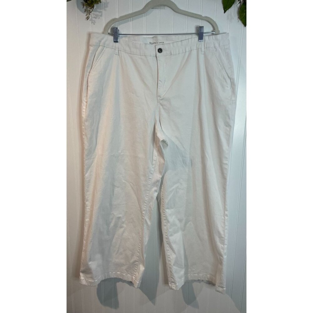 Style & Co. Womens White Wide-Leg Cotton/Spandex Pants Size 20W With Pockets